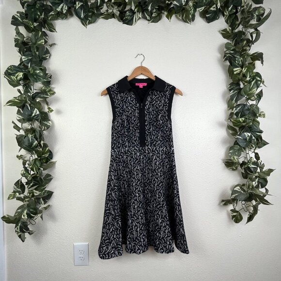 Betsey Johnson A-Line Collared Black Lace Zip Front Sleeveless Dress Size 4 - Picture 1 of 8